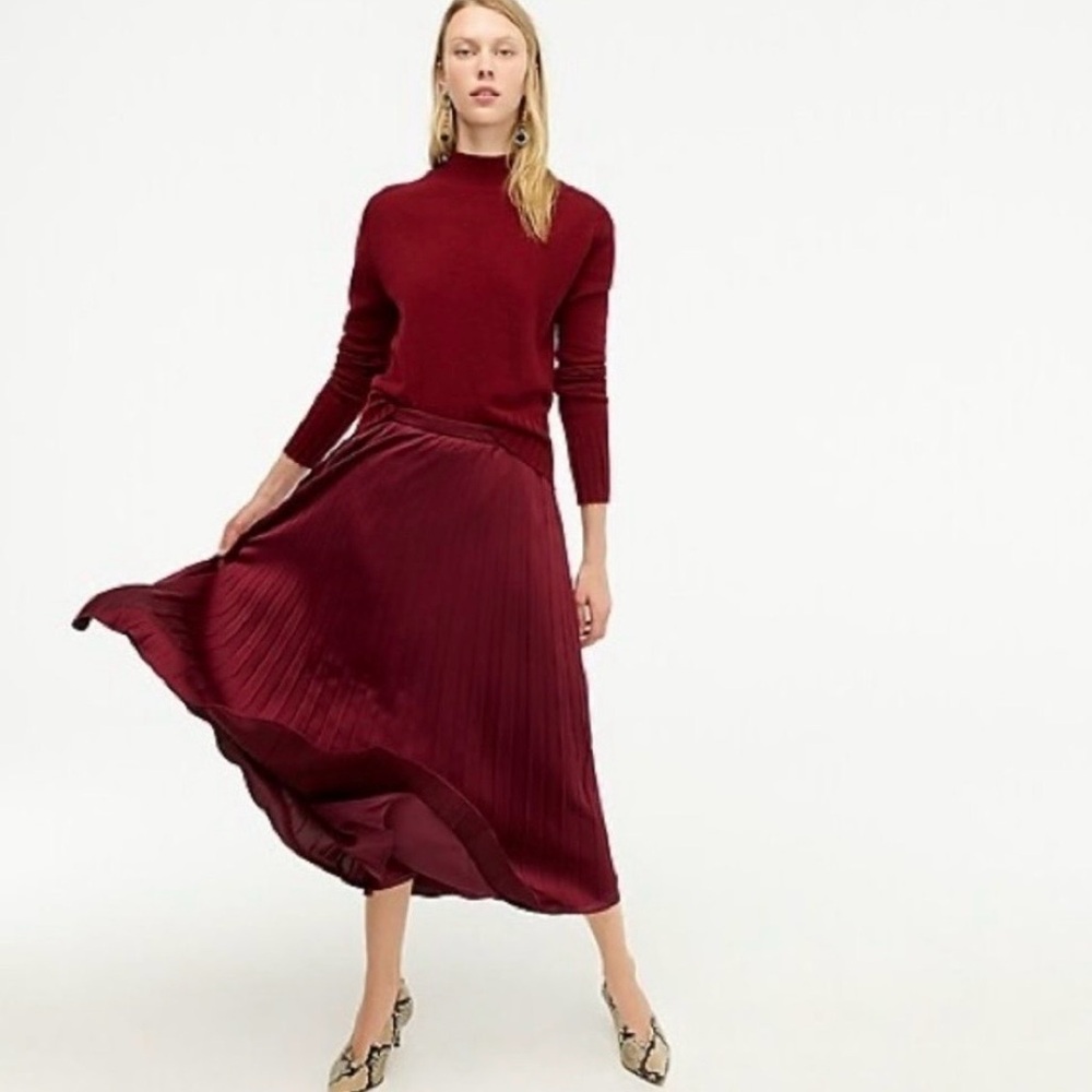 J. Crew Burgundy Pleated Midi Skirt